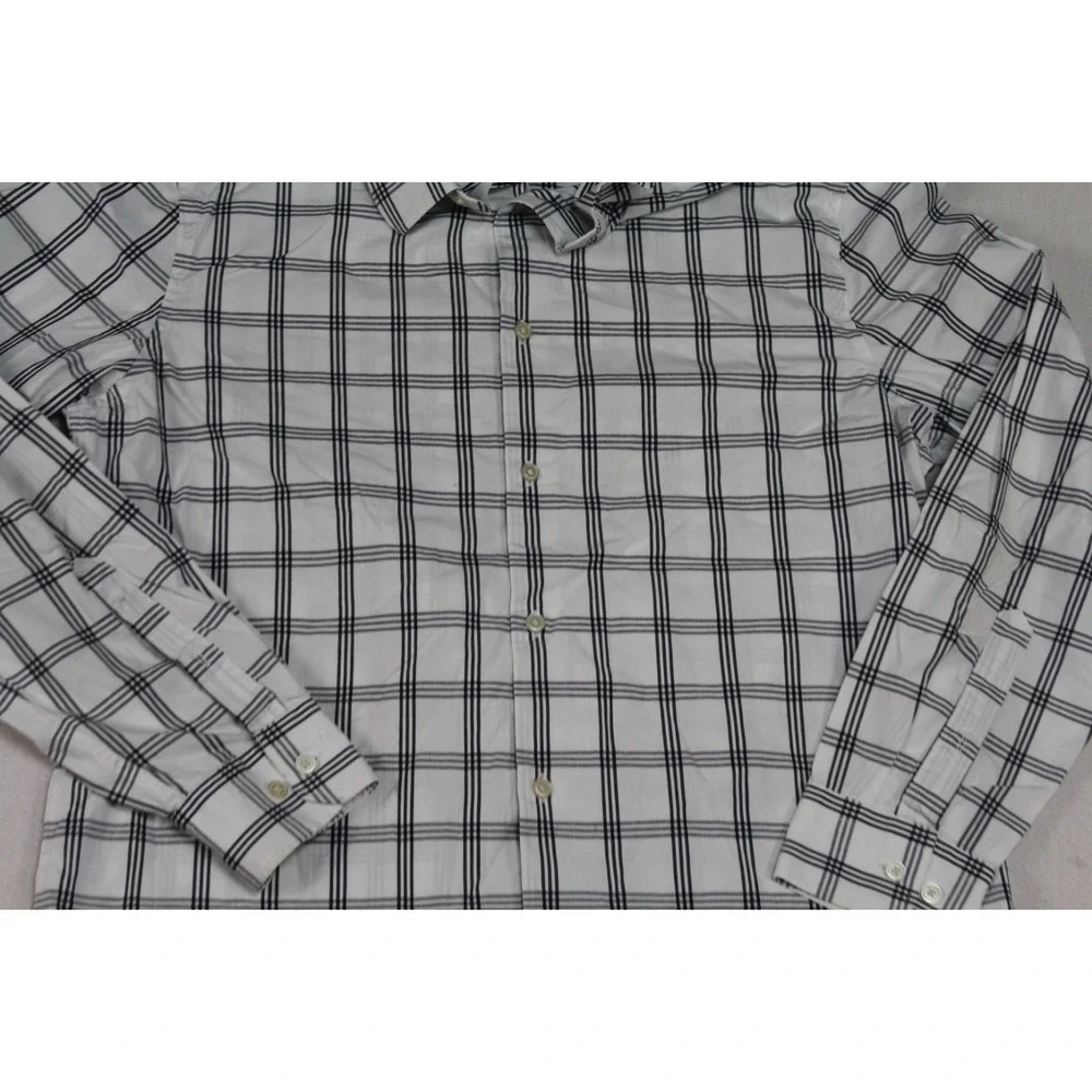 Banana Republic Button Down Mens L White Excellent Slim Fit Plaid Shirt